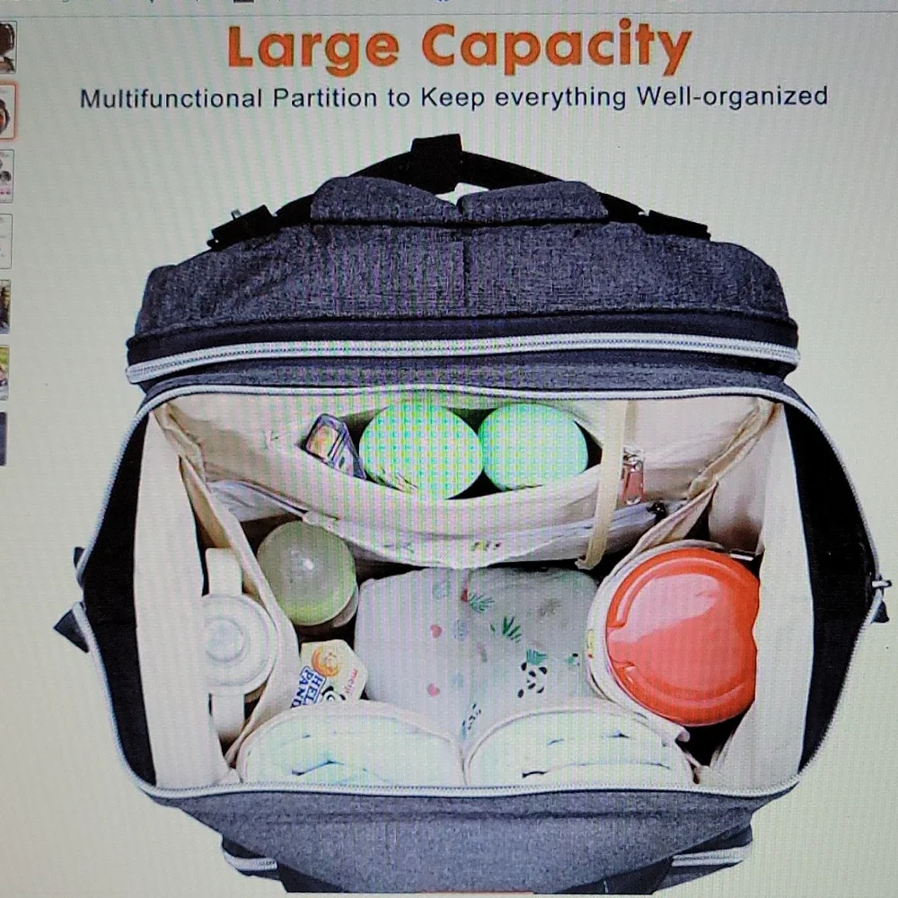 EIH diaper bag backpack changing station foldable crib USB charge port New…